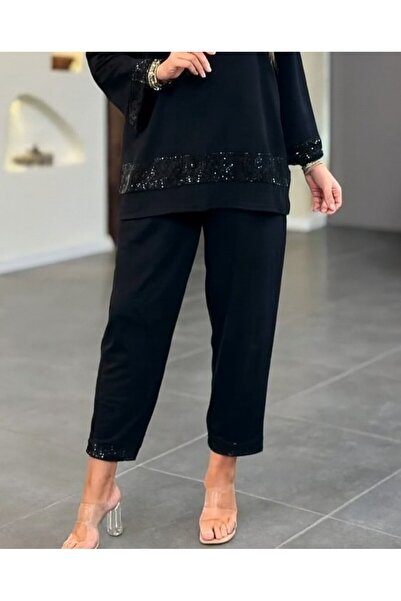 TUA MODA Tua Moda Women's Long Sleeve V-Neck Pulpayet Viscose Two Thread Blouse and Pants Set