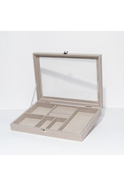 Akyüz Dekor Cam Kapaklı Gri Takı Ve Yüzük Düzenleyicisi
