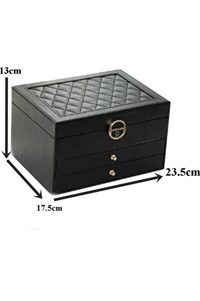 gaman Kadınlar için 3 Katmanlı Kilitli suni Deri Mücevher Kutusu Çıkarılabilir Tepsili Düzenleyici MK-24