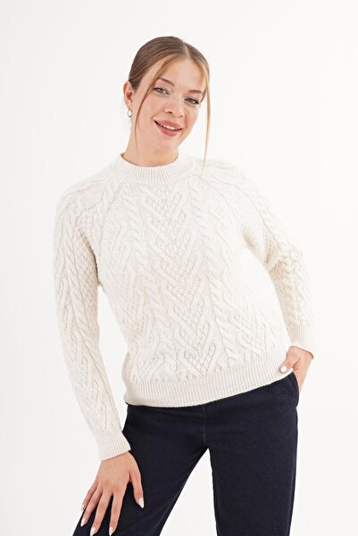 Hipo Trend Model de tricotat în spirală Pulover din tricot ecru