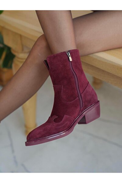 ECENİN BUTİĞİ Krowe Bordo Süet Hakiki Deri Kadın Bot