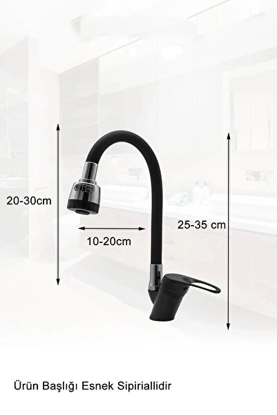 Tegin Yapı Market Teginyapımarket Robot Siyah Spiralli Tepe Yağmurlama Duş Seti Mutfak Banyo Lavabo Batarya Musluk Set