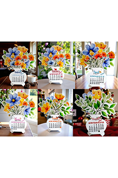 Armada 2026 Çiçekli Masa Takvimi Mini English Month Özel Tasarım, Çerçeve Ayaklı Kır Çiçekleri 2026 Takvim