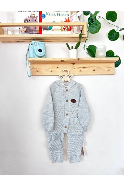 anne dokunuşu gibi KUZUM BEBE Knitwear Baby Romper Set with Front Buttoned Hoodie