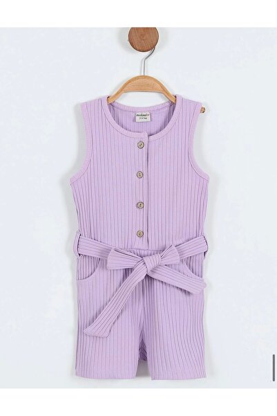 Butik Lena LİLA DÜĞMELİ KEMERLİ CEPLİ KISA KIZ ÇOCUK SALOPET