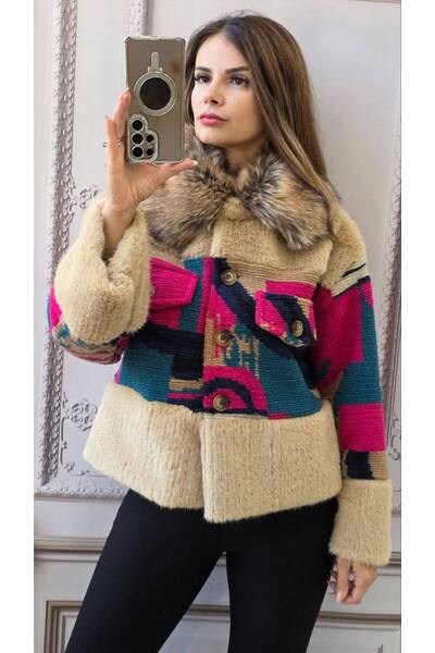 MAXORA SHOP Women's wool jacket with faux fur collar