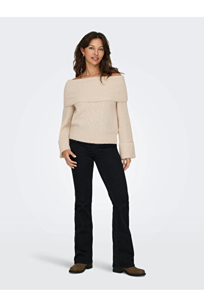 ONLY Women's Off-Shoulder Beige Knit Sweater - 15352271