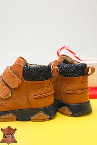 lina step Hakiki Deri Ortopedik Kaymaz Taban Su Geçirmez Cırtlı Erkek Bebek Bot