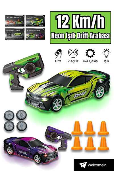 welcomein 12 Km/H Hızlı 2.4Ghz Şarjlı Drift Uzaktan Kumandalı LED Işıklı Arab...