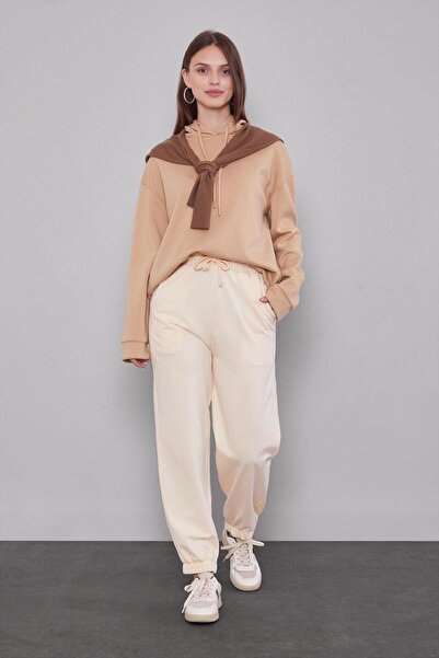 Levidor Beige Elastic Waist Jogger Pants