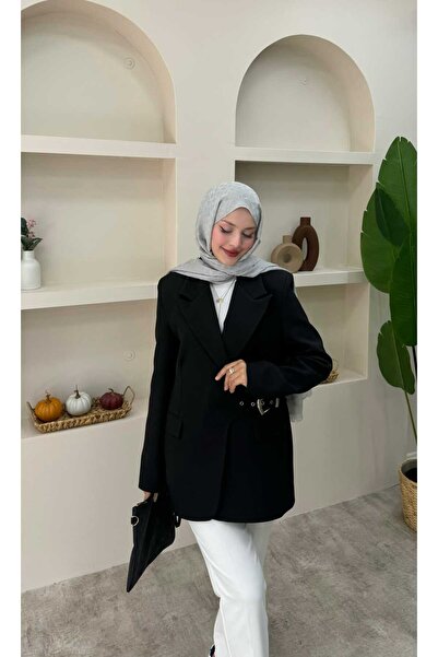 lurex moda Blazer Jacket with Side Belt Detail