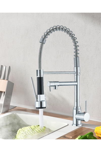 OEM Kitchen Sink Faucet, 360 Rotating Spout, Two-Mode Sprayer, Stainless Steel, Chrome
