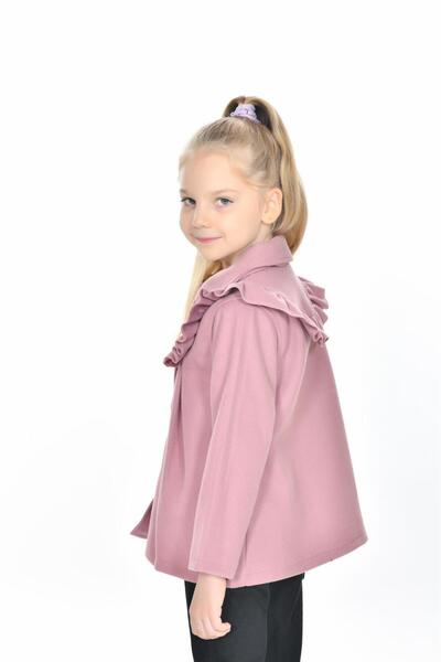 Kamex Buttoned Ruffle Detail Coat Rose Pink
