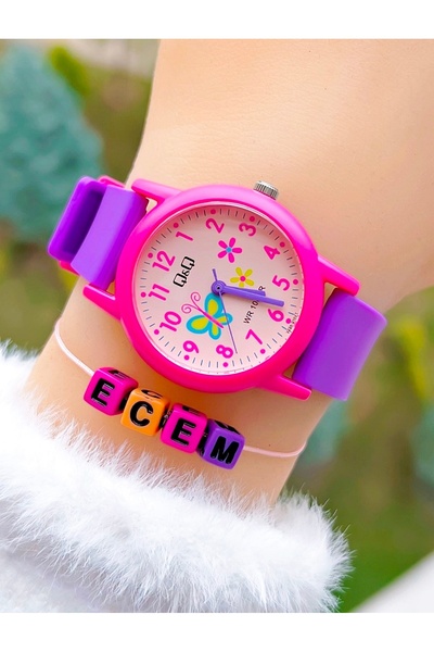 Q&Q Silikon Kordonlu 10 Atm Su Geçirmez Kız Çocuk Kol Saati Kişiye Özel Hediy...
