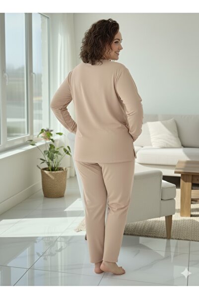 FAMESTEKSTİL Women's Beige Tracksuit Set