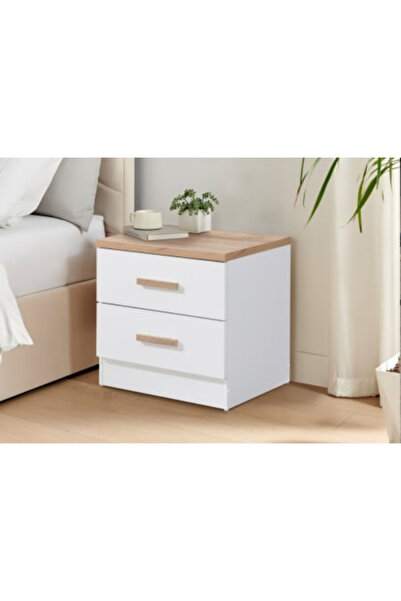 OEM Luna bedside table with 2 drawers, color White+Sonoma, 50x40x50cm