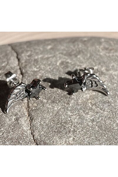 Viking Black Zircon Wing Star Design Nail Model S+ Quality 316L Stainless Tarnish-Free Steel Earrings Pair