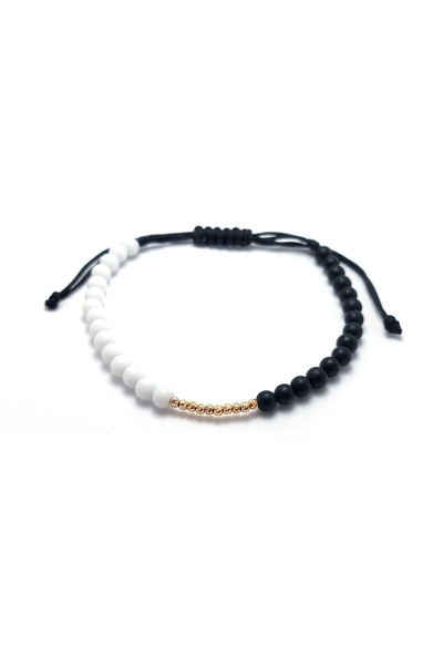 Bijolin Gold Bratara cu 10 bilute din aur 14k si pietre Onix Negru/Alb