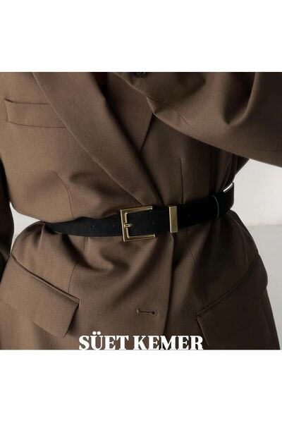 Lydie's حزام نسائي من جلد الغزال بإبزيم مربع