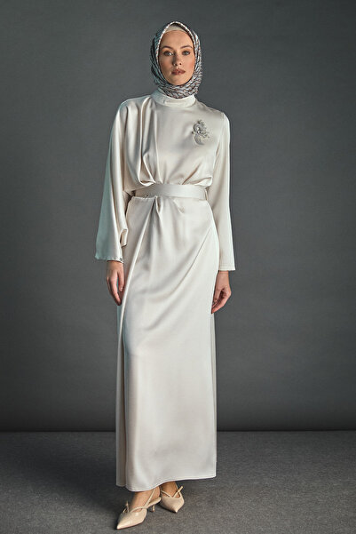 Setrms Drape Detaylı Saten Elbise