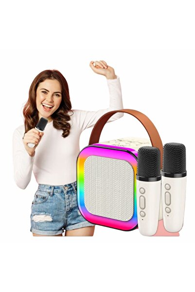 NextFarma Set boxa portabila cu 2 microfoane, Bluetooth, Karaoke, Pentru Copii si Adulti, Bej, Nextfarma®