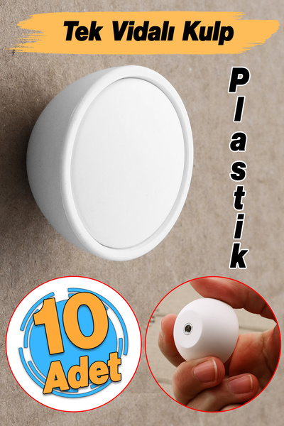 Badem10 Single Screw 10 Pieces White Color Polymer Button Handle Curved Cabinet Furniture Wardrobe Drawer Handle Knob