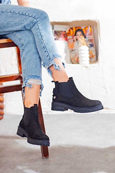 Adım Adım Mammamia Genuine Leather Non-Slip Sole Women's Casual Boots with Elastic Sides