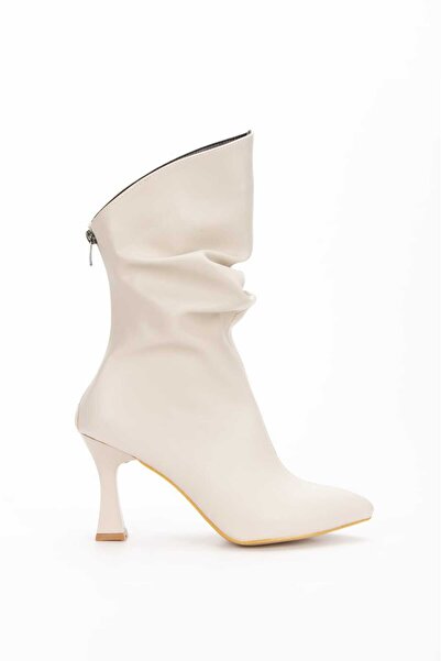 DYG STORE Wrinkled-Looking Pointed-Toe Heeled Women's Boots