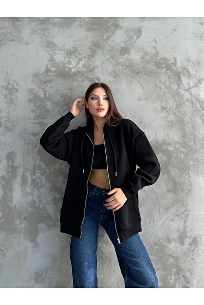 MODA Zippered Hooded Oversized Cardigan
