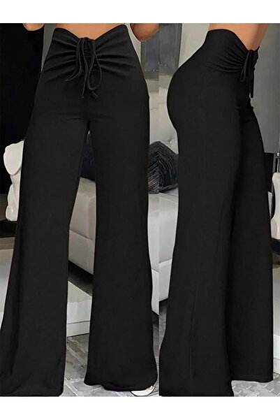 TUA MODA Tua Moda Women's High Waist Front Gathered Spanish Imported Crepe Pants