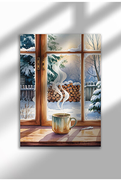 21mxm Poster pânză pentru fereastră fără ramă - Imprimeu digital în stil acuarelă - Îngheț și cană pentru fereastră
