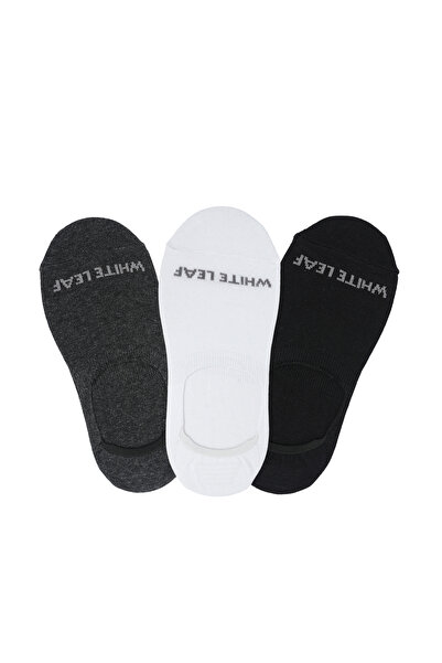 White Leaf Ankle Socks 3 Pack – Men’s No-Show Cotton Low-Cut Socks, Non-Slip (Dark Grey, Black, White) - One Size