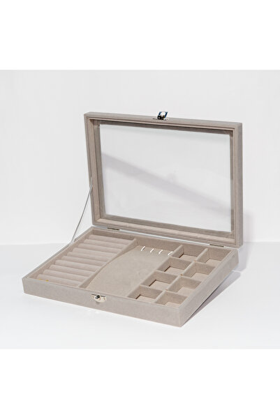 Akyüz Dekor Cam Kapaklı Gri Takı Ve Yüzük Düzenleyicisi