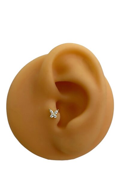 Siminkari 925 Ayar Gümüş Üzerine Mikron Altın Kaplama Kelebek Gold Piercing 7 mm Tragus Helix