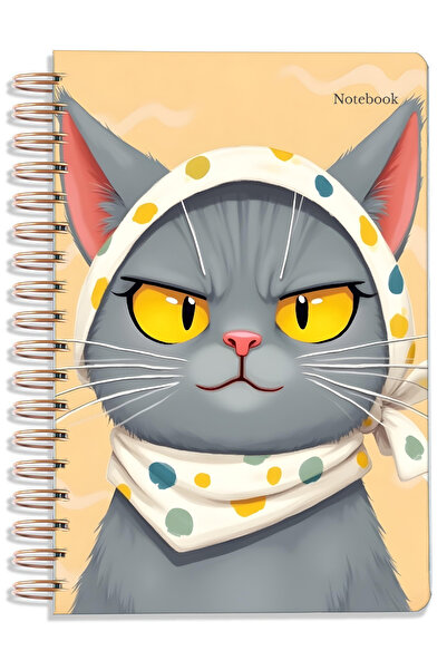 Crow Notebook A5 (14X21Cm) Cat Series Orange Spiral School Notebook 80 Sheets - Lined