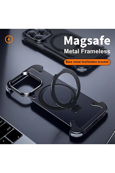 Flippy Leather Magnetic iPhone 15 Pro Max Case with 360° Rotating Ring, MagSafe, Black