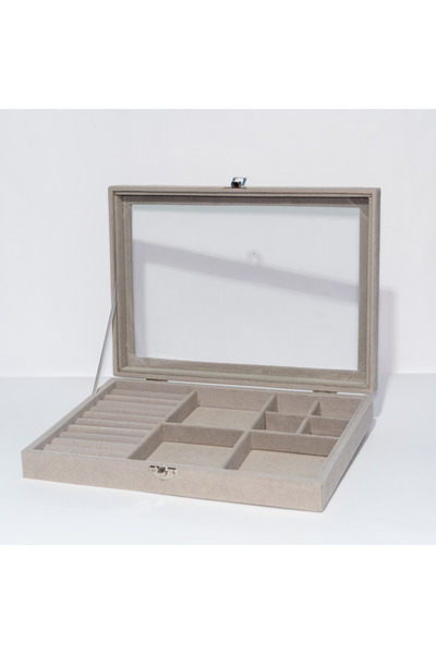 Akyüz Dekor Cam Kapaklı Gri Takı Ve Yüzük Düzenleyicisi