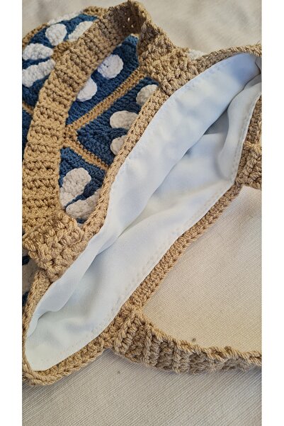 EHF LifeStyle RETRO MAVI ÇİÇEK EL ÖRGÜSÜ MOTİF OMUZ ÇANTA