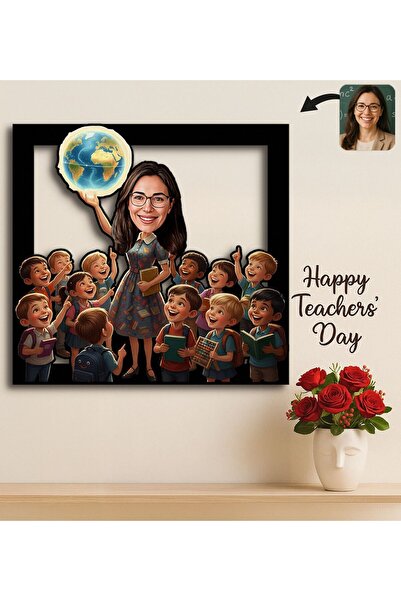 Bk Gift Kişiye Özel Kadın Öğretmen Karikatürlü 3D Ahşap Tablo -17, Öğretmene ...