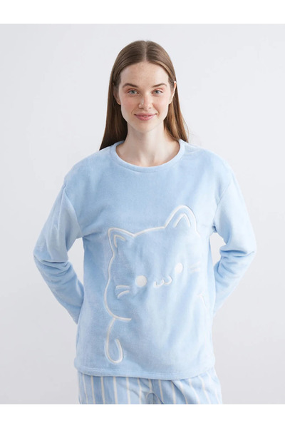 LC Waikiki pisică Set de pijamale pentru femei din pluș brodat