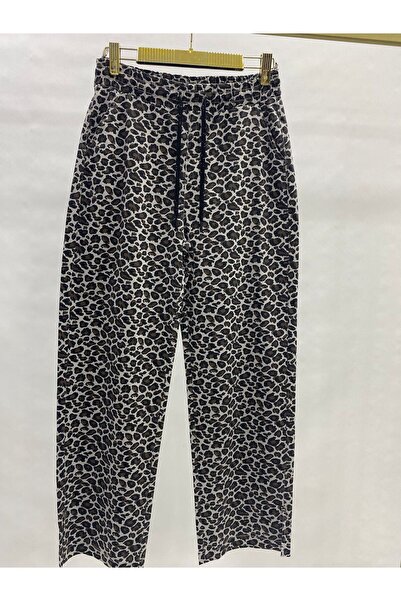 LADYDUİN leopar desenli kordon detaylı pantolon
