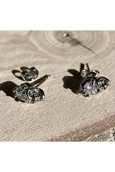 Viking White Zircon Skull Design Nail Model S+ Quality 316L Stainless&Non-Tarnish Steel Earrings Pair