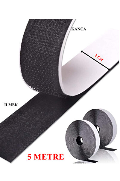 Kezban Tekstil 5 Metre Arkası Yapışkanlı SİYAH Cırt Cırtlı Bant Amerikan Ferm...