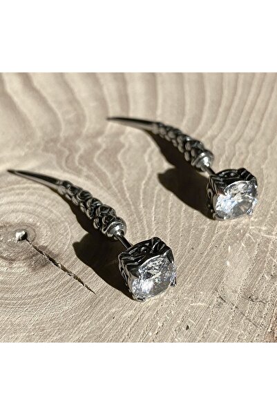 Viking Vintage Long Spike Gothic Nails S+ Quality Zircon Stone 316L Stainless Tarnish Free Steel Earrings Pair