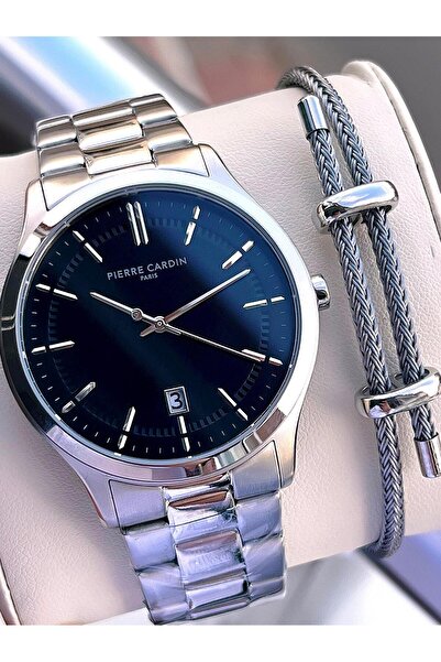 Pierre Cardin ساعة يد رجالية بتصميم إيطالي مع علبة فولاذية وسلسلة هدية 3 أتم،...