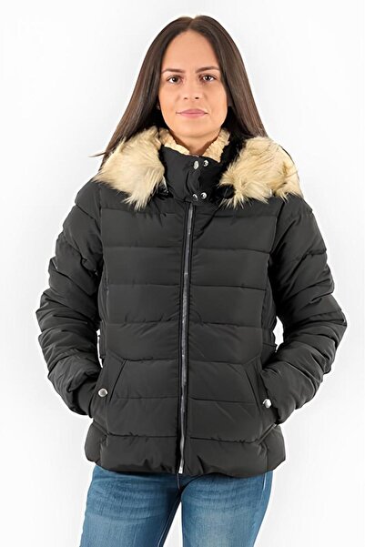 ONLY Onlnewcamilla Fur Hood Jacket Cc Otw Kadın Günlük Mont 15304767-BLACK Siyah