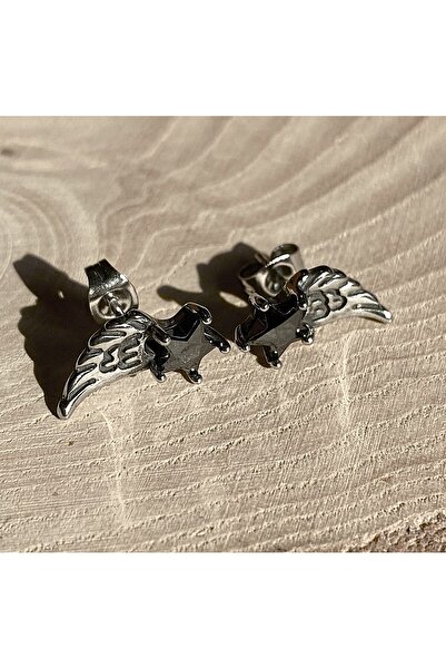 Viking Black Zircon Wing Star Design Nail Model S+ Quality 316L Stainless Tarnish-Free Steel Earrings Pair