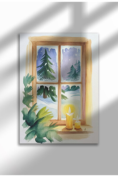 21mxm Poster pânză pentru fereastră fără ramă - Imprimeu digital în stil acuarelă - Fereastră cu brumă pe sticlă