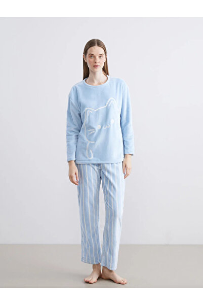 LC Waikiki pisică Set de pijamale pentru femei din pluș brodat