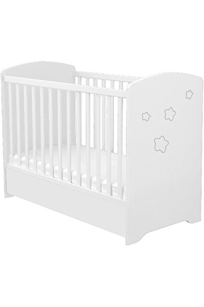 Hubners Patut copii din lemn cu sertar Matei 120x60 cm alb stelute